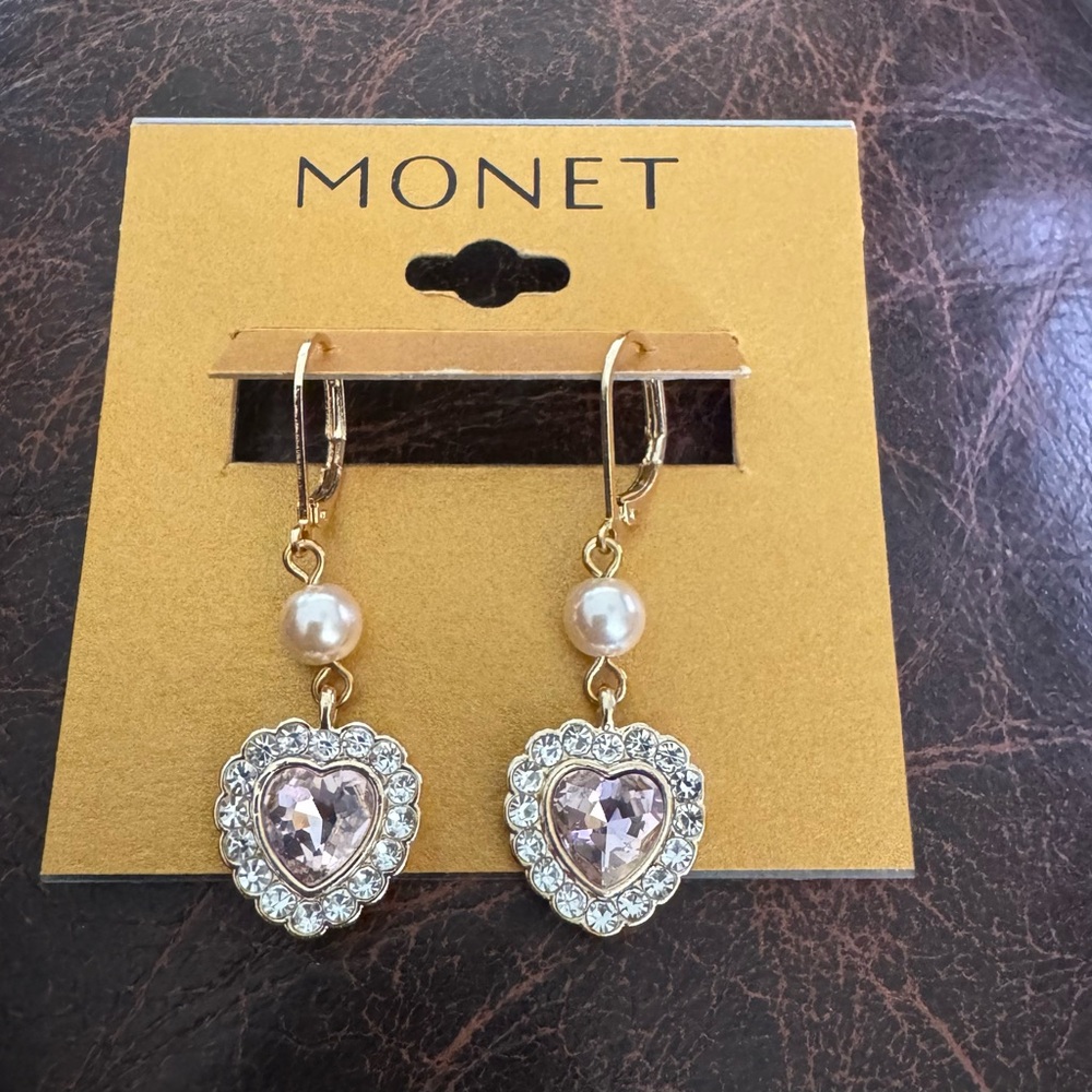 Monet Heart Drop Earrings NWT